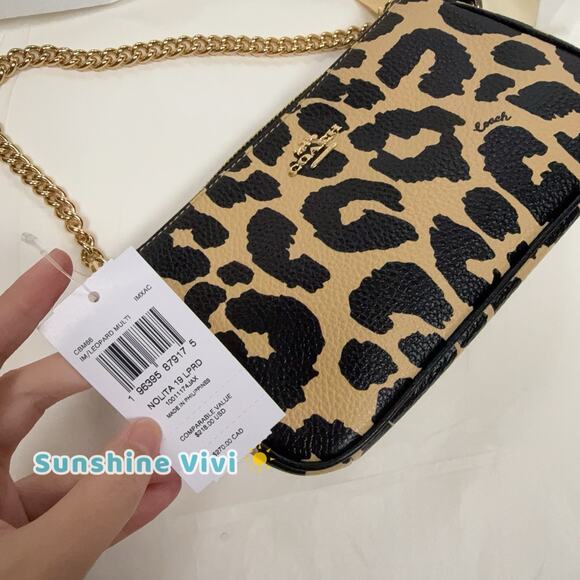 NWT Coach Nolita 19 Shoulder Bag With Leopard Print CBM66 Gold/Leopard Multi - Picture 6 of 9